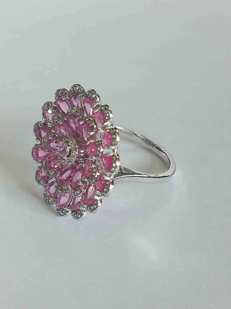 Set in 18K White Gold, 5.82 carats, Pink Sapphires & Diamonds Cocktail Ring