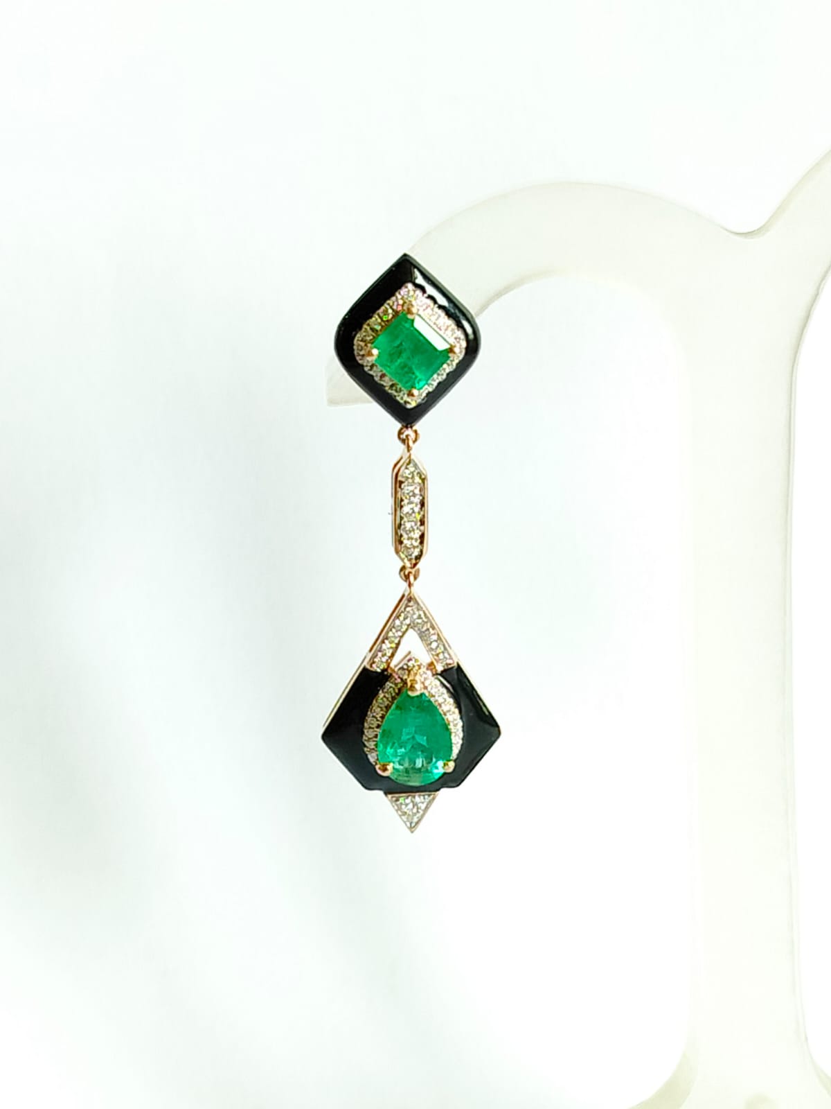 Emerald Diamond & Enamel Dangle Earrings