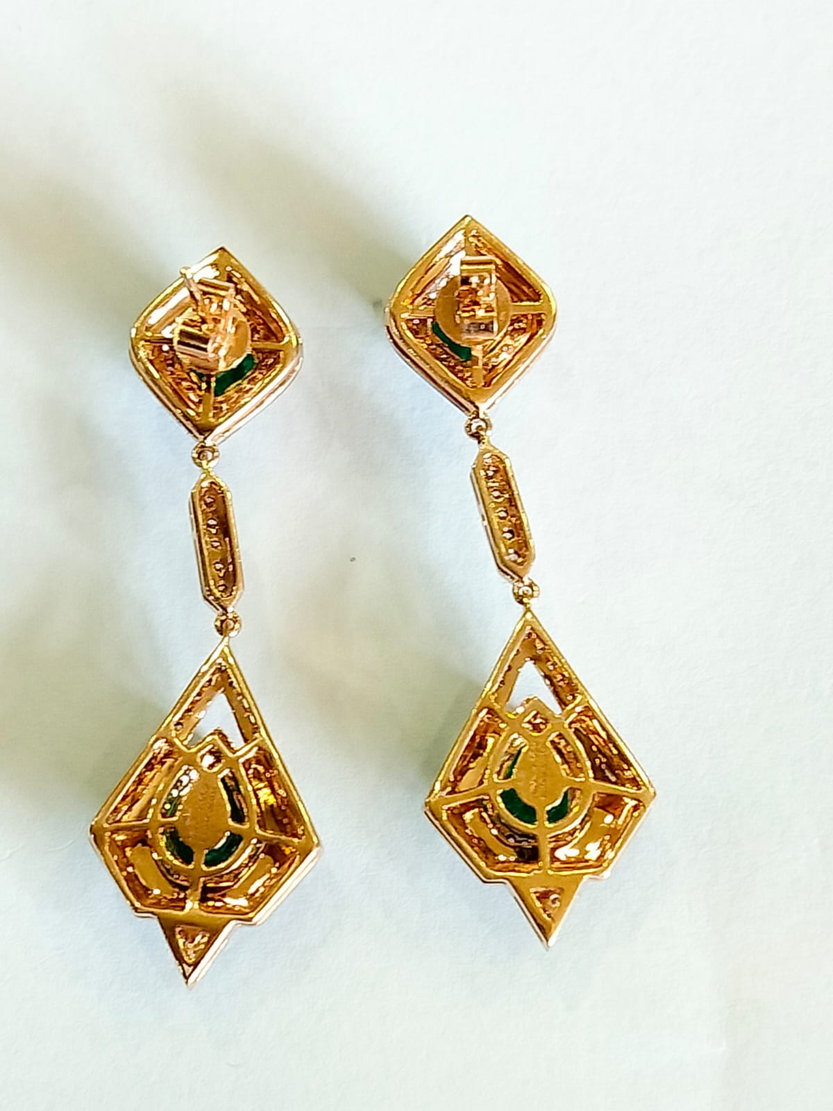 Emerald Diamond & Enamel Dangle Earrings