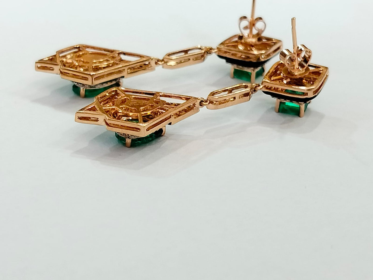 Emerald Diamond & Enamel Dangle Earrings