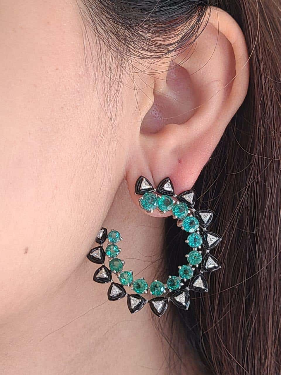 Zambian Emerald Black Enamel earrings