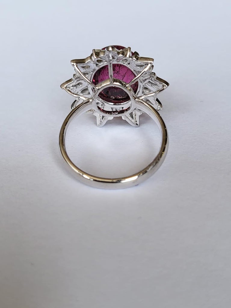 8.32 carats Tourmaline Cabochon, White Enamel & Rose Cut Diamonds Cocktail Ring