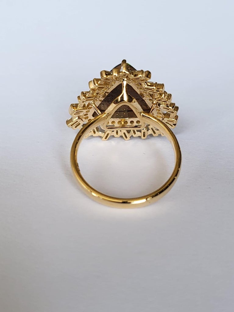 3.18 Carats, Doublet Opal & Yellow Tapered Baguette Diamonds Cocktail Ring