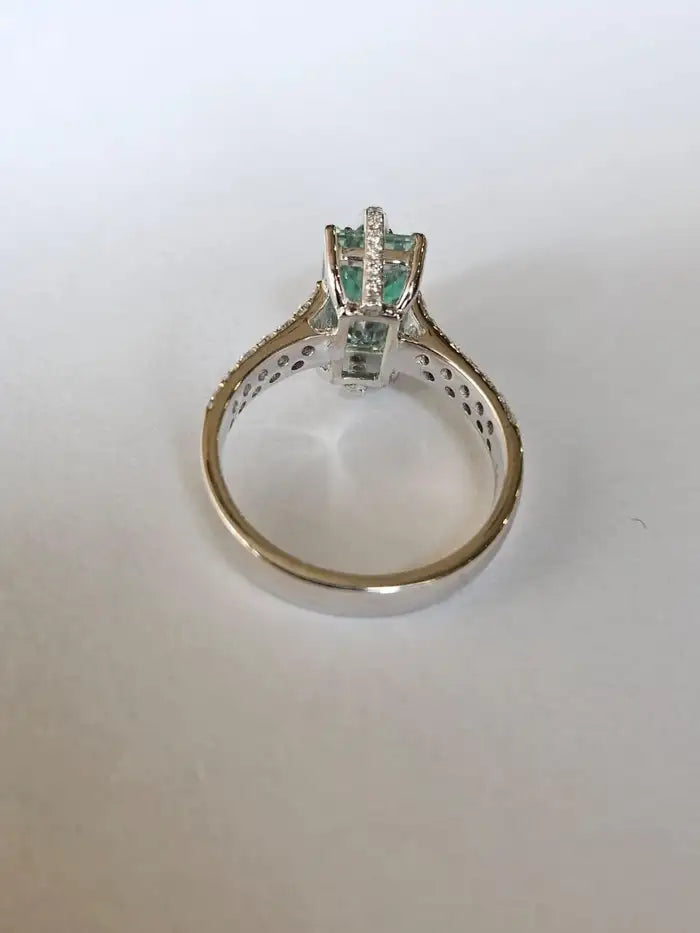 Emerald & Diamond Engagement Ring - 18k White Gold Diamond Engagement Ring