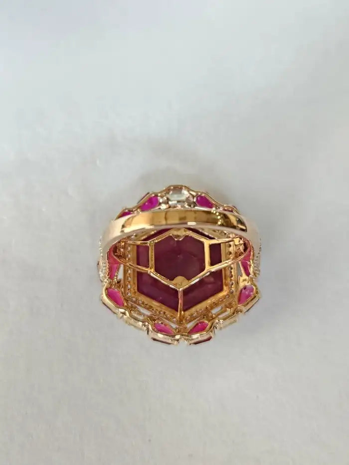 Solid 18k Yellow Gold Mozambique Ruby Gemstone Ring - Natural Yellow Diamond Wedding Ring