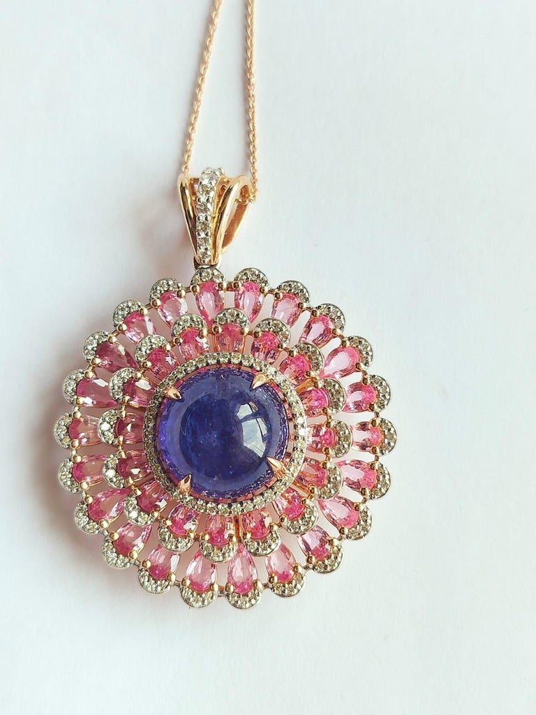 13.10 carat Tanzanite, Pink Sapphire & Diamond Pendant Necklace