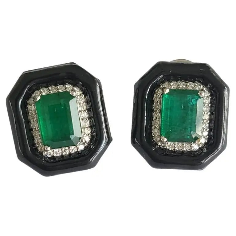 Black Enamel Stud Earrings