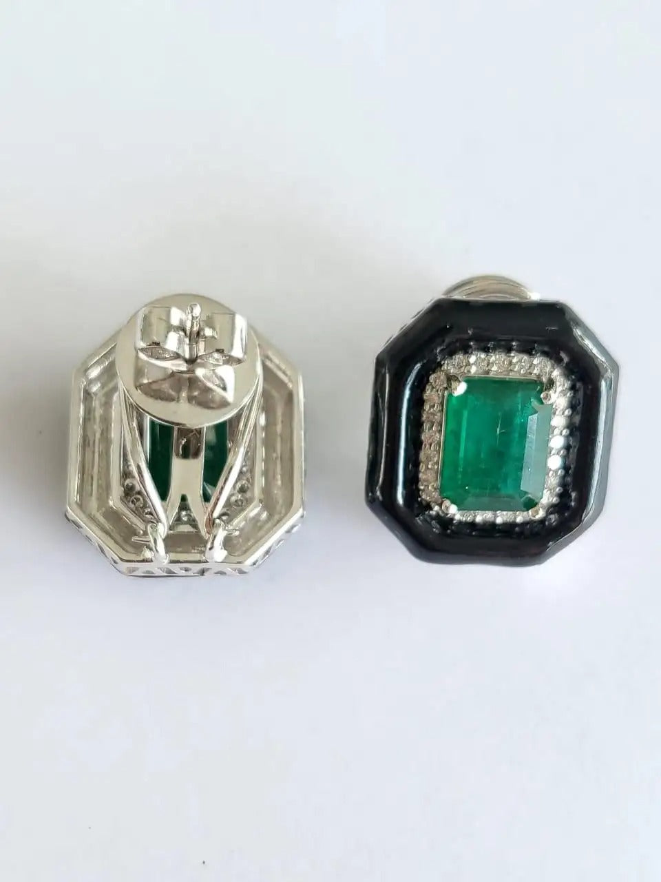 Diamonds & Black Enamel Stud Earrings