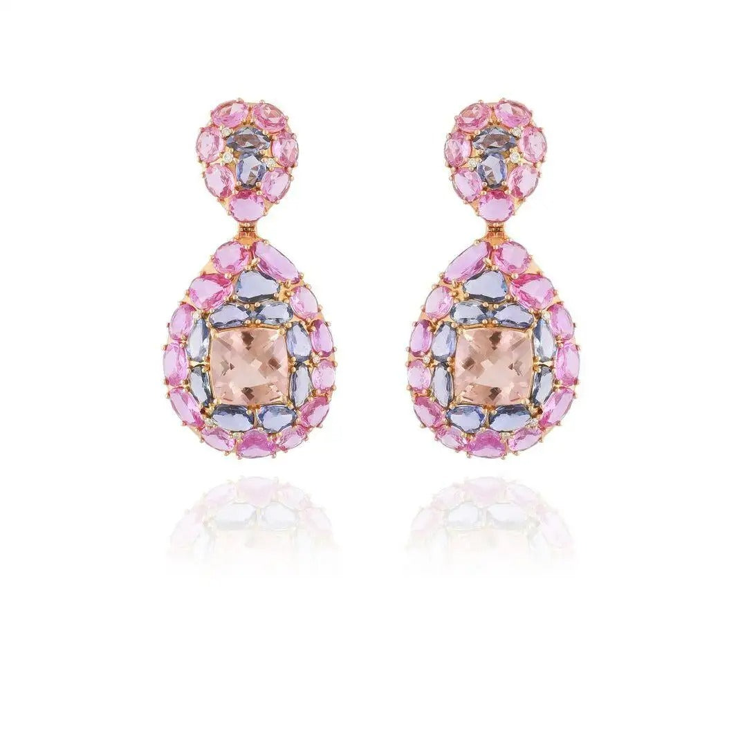 Morganite Pink & Blue Sapphire earrings