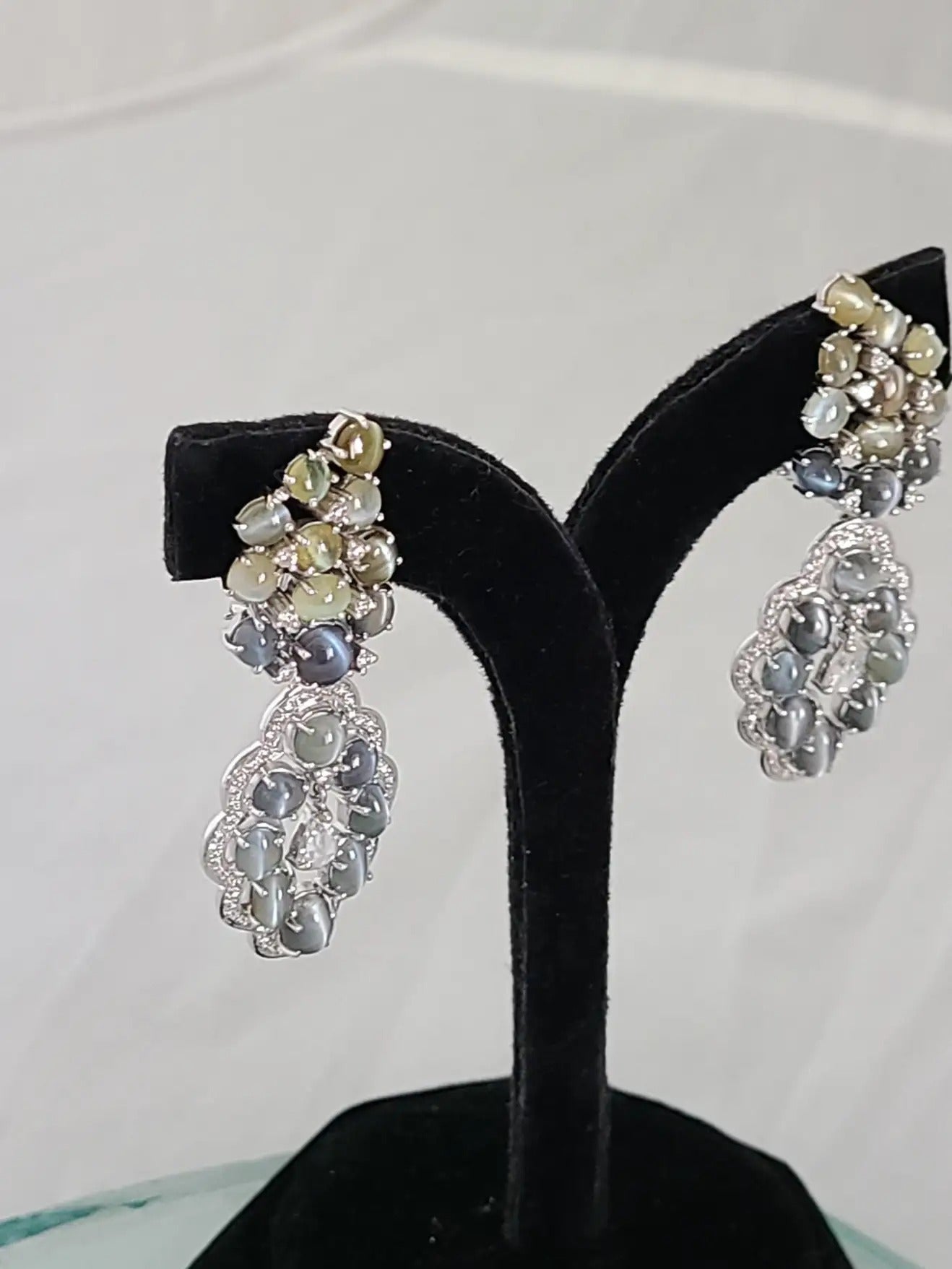 Natural Cats Eye and Diamond Earrings