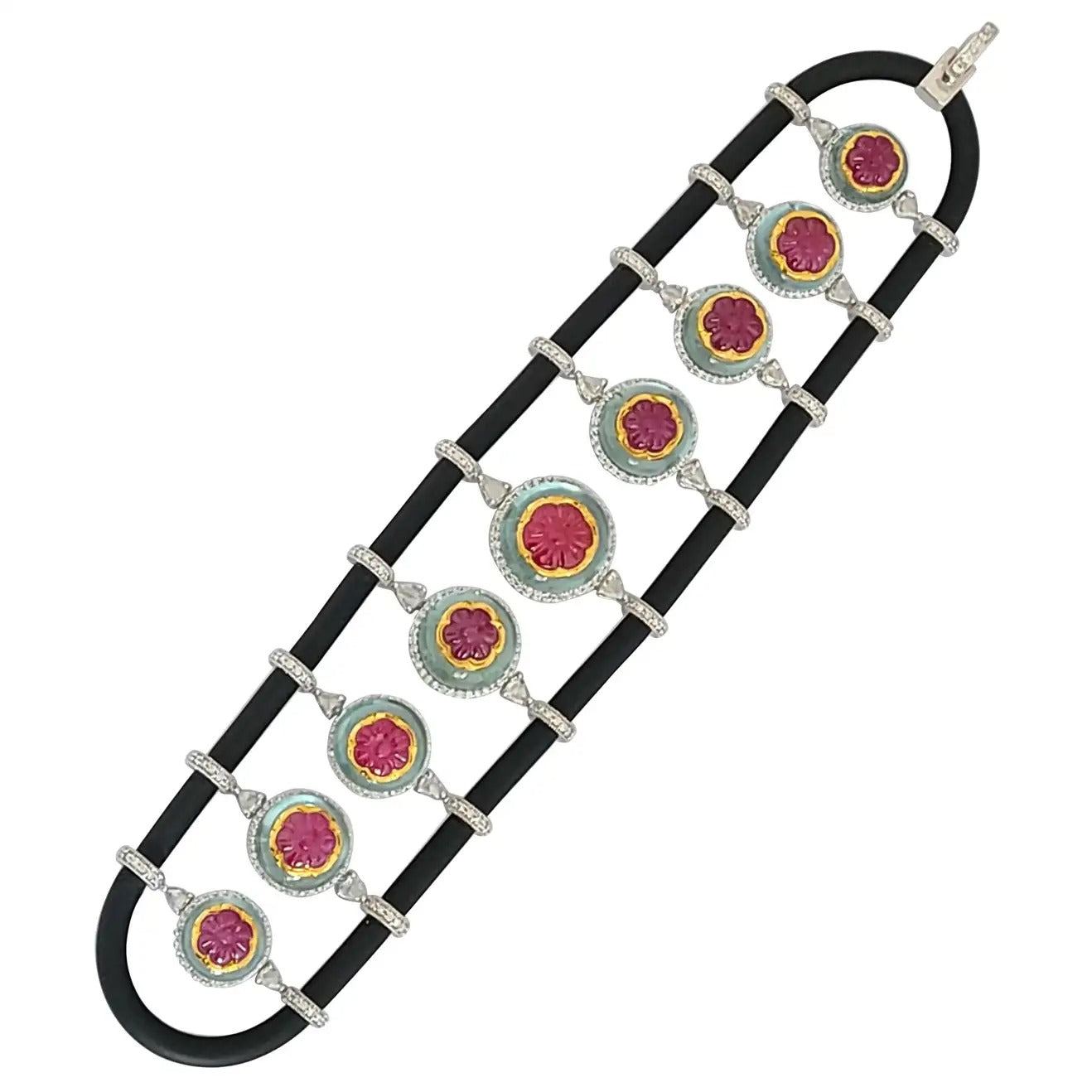 Aquamarine and Ruby Chord Bracelet
