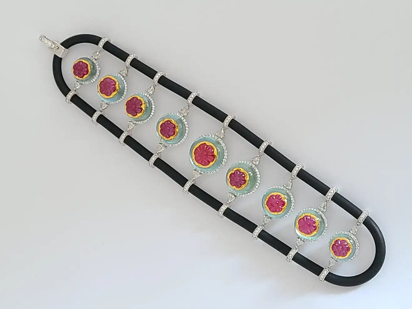 Aquamarine and Ruby Chord Bracelet