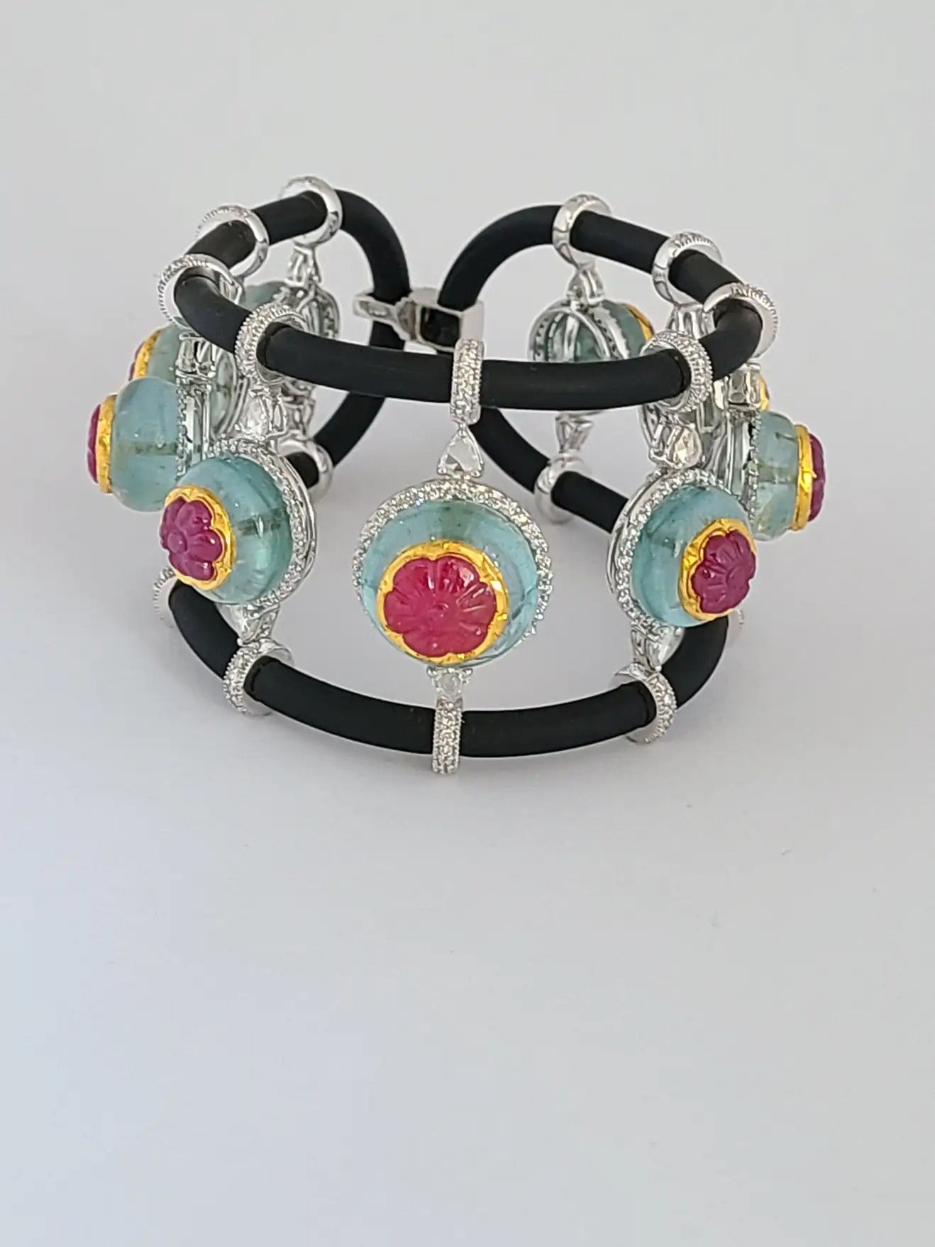 Aquamarine and Ruby Chord Bracelet