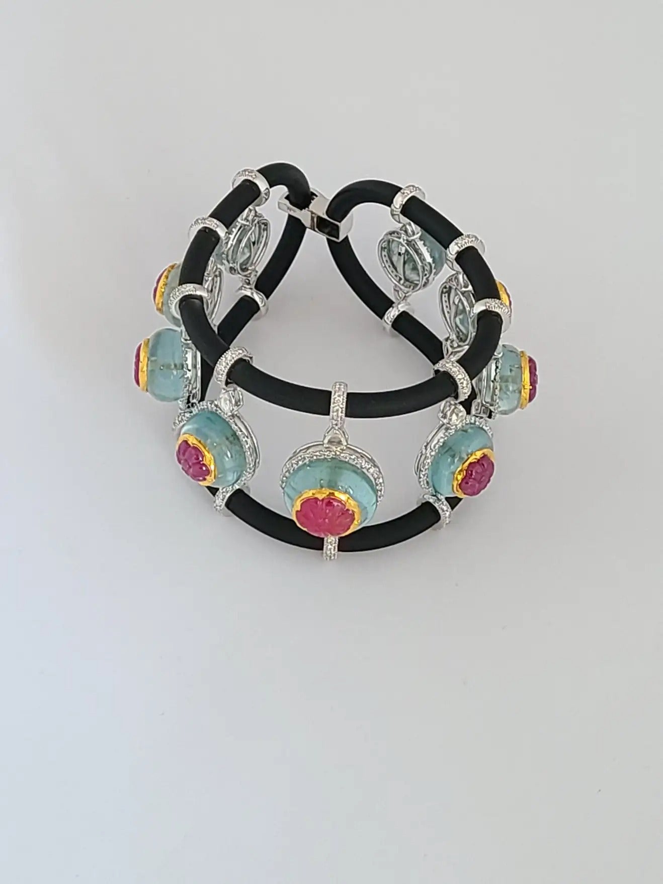 Aquamarine and Ruby Chord Bracelet