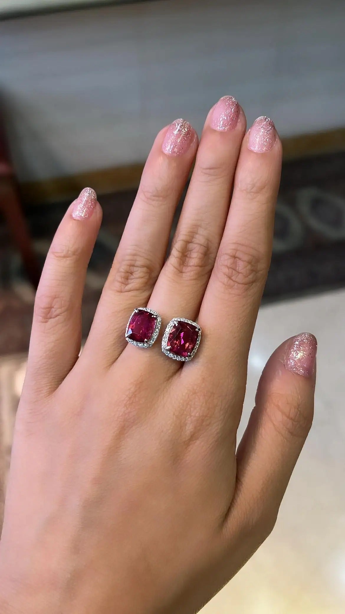 Natural Rubellite & Diamonds Cocktail Ring