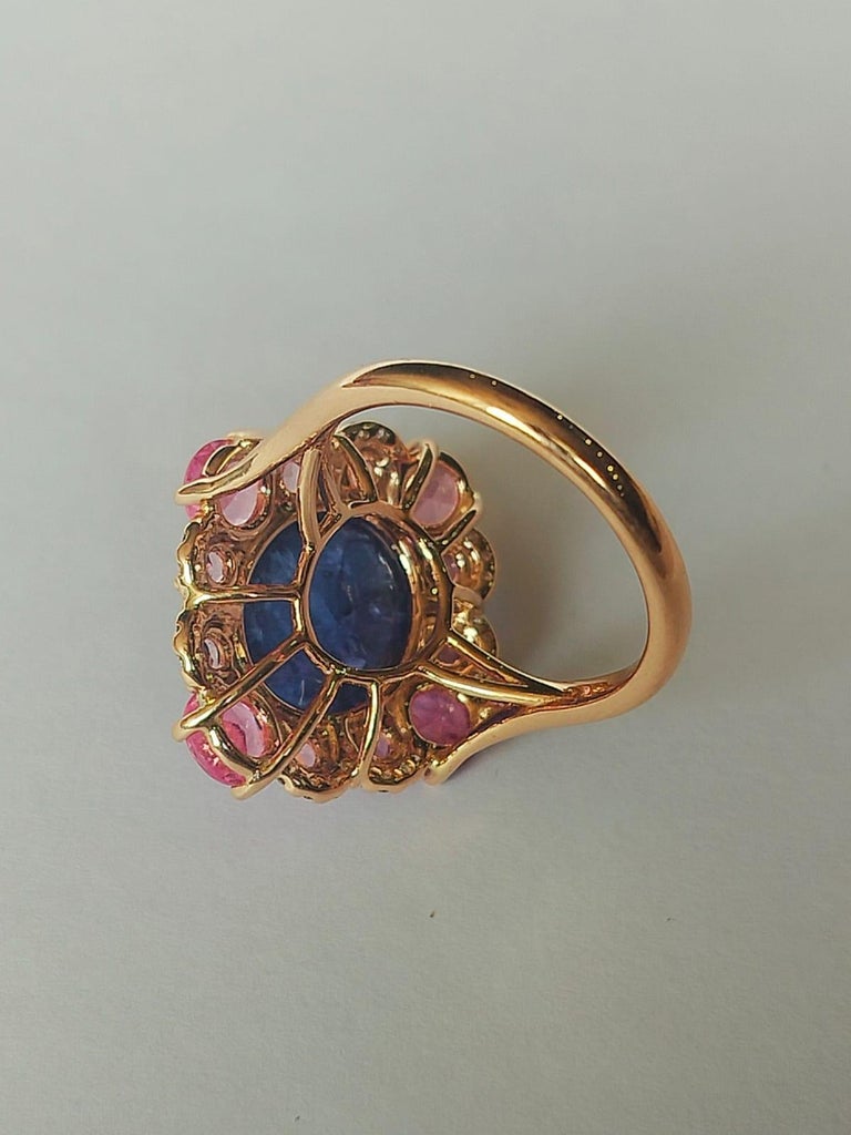 18K Gold, 9.00 Carats Tanzanite, Pink Sapphire & Diamond Cocktail Ring