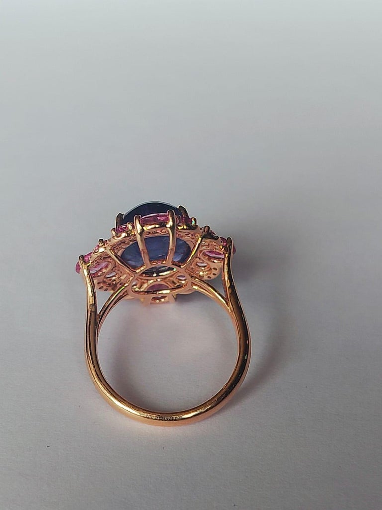 18K Gold, 9.00 Carats Tanzanite, Pink Sapphire & Diamond Cocktail Ring