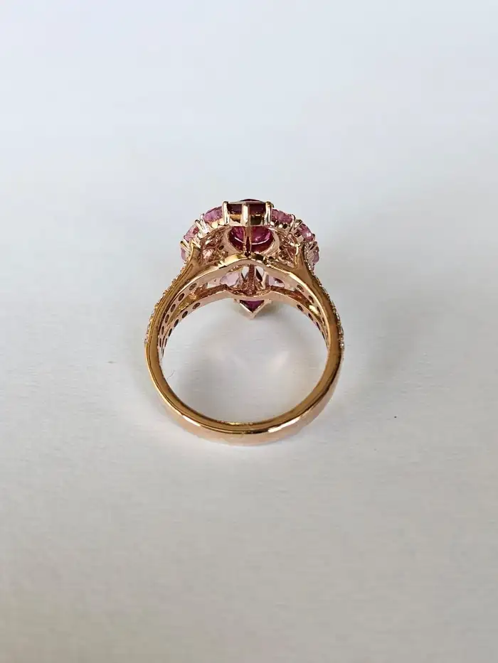 Set in 18K Gold, natural Mozambique Ruby, Pink Sapphire & Diamonds Cocktail Ring