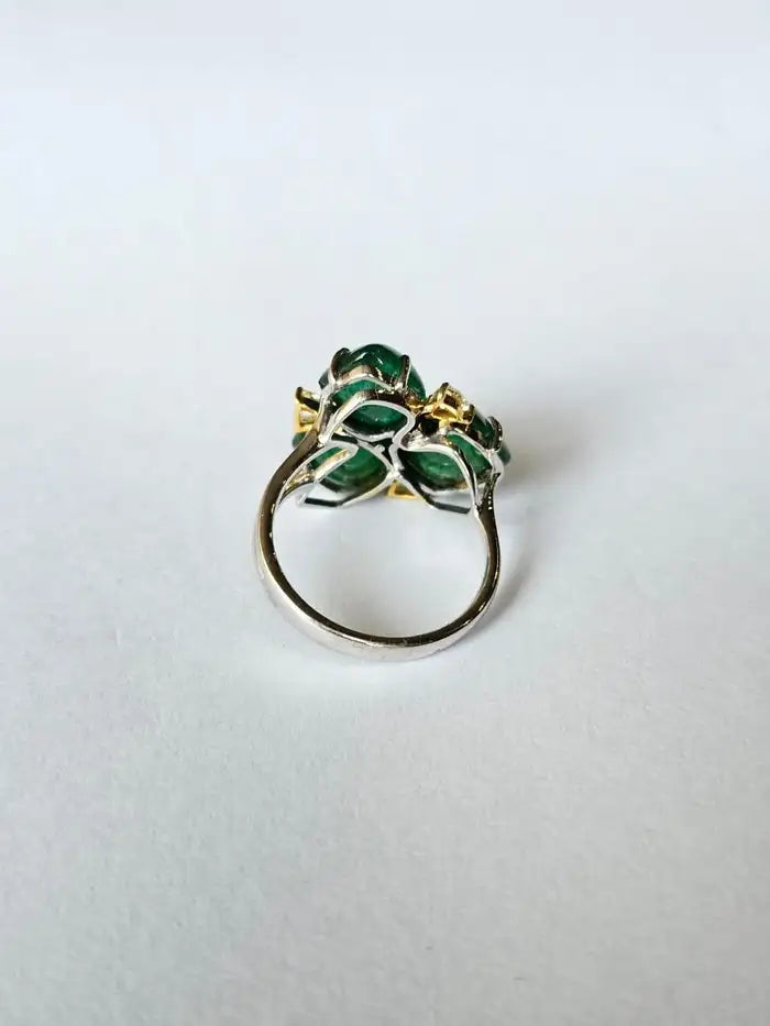 18k White Gold Diamond Ring - Natural 9.04 Ct. Zambian Emerald Sugarloaf Ring - Gold Diamond Ring