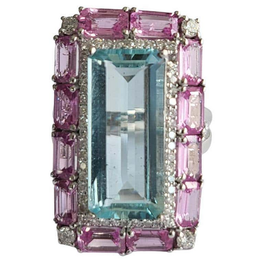 Aquamarine pink sapphire rings