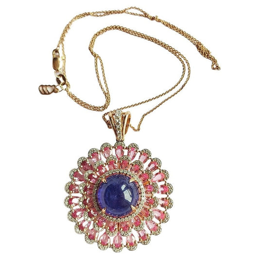 13.10 carat Tanzanite, Pink Sapphire & Diamond Pendant Necklace